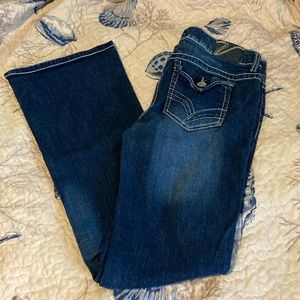 Vanity Low Rise Boot Cut Dark Wash Denim Jeans 29W 35L Long Length